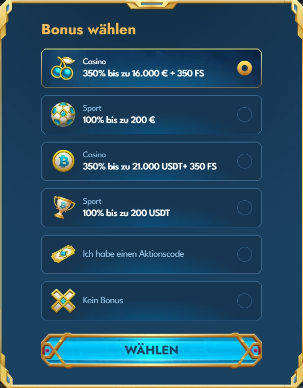registration-1 Bonus wählen Casino Sport Euro USDT