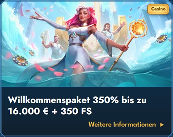 Willkommenspaket 350 Prozent 350 Freispiele